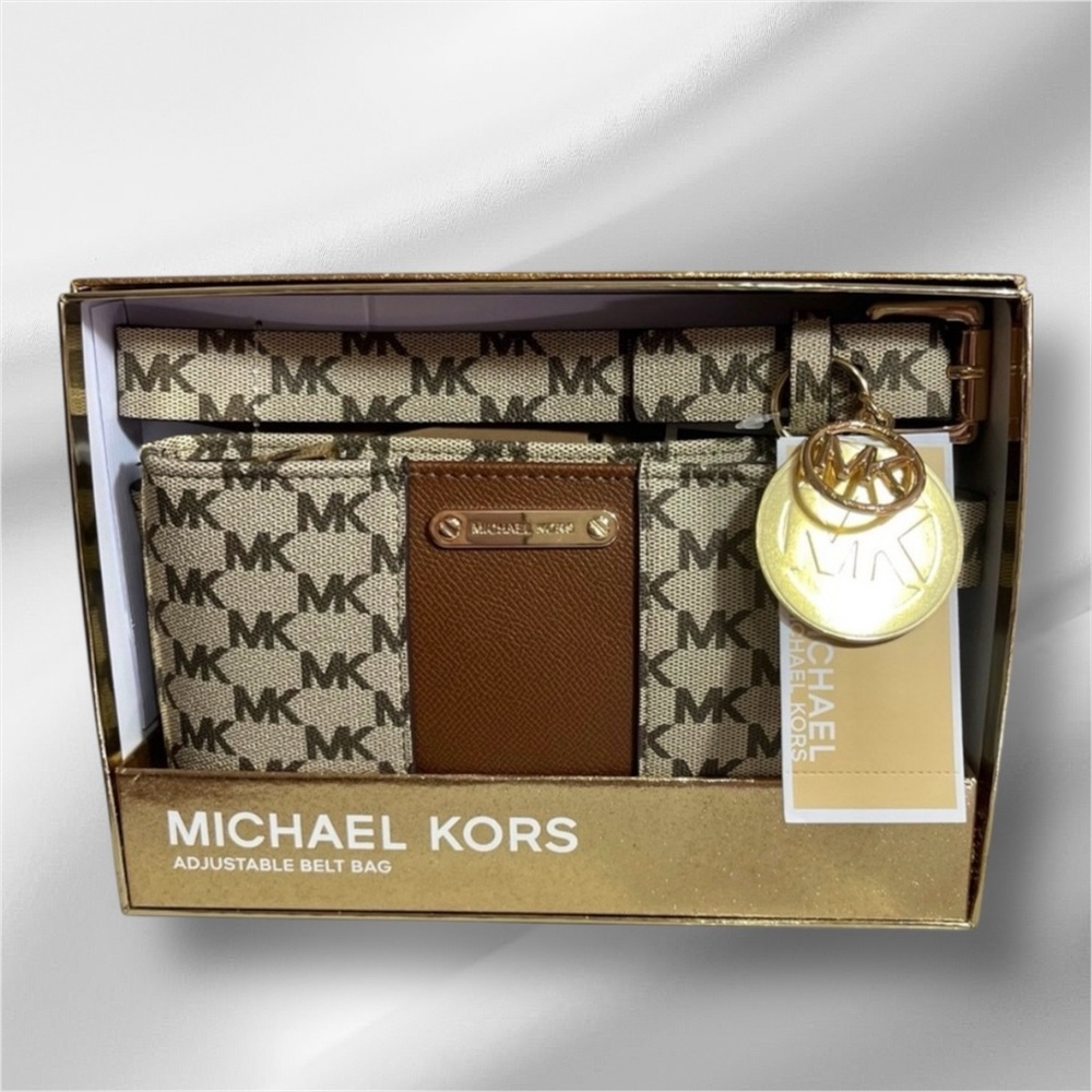 Michael Kors Brown and Tan Logo Belt Bag